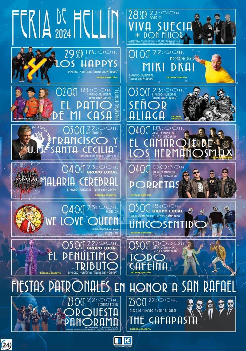 14 actuaciones musicales destacadas en la Feria de Hellín 2024, con Viva Suecia, Francisco, We love Queen y Porretas.