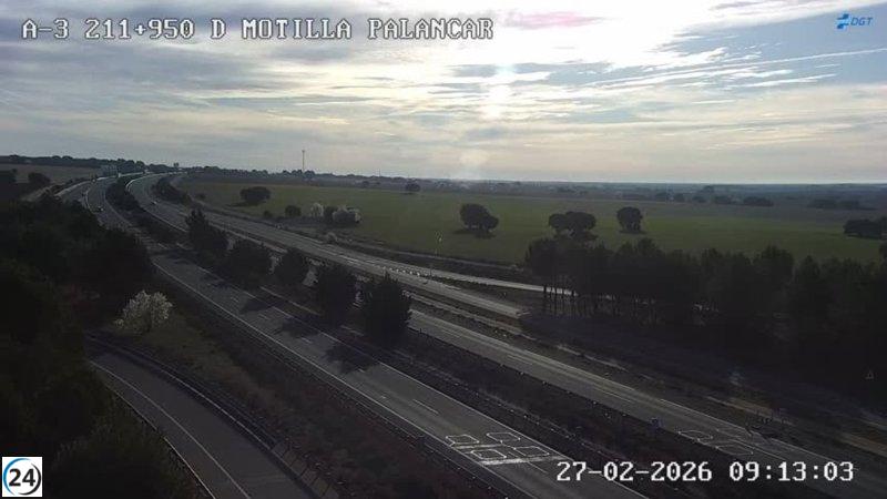 Mujer detenida por manejar 33 kilómetros en dirección contraria en la A-3 en Cuenca.