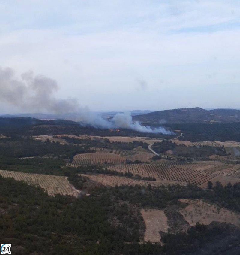 Las labores para apagar el fuego en Ayna, Albacete, persisten.